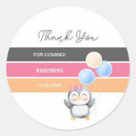 かわいいスイートペンギンバルーンガール誕生日ありがとう ラウンドシール
