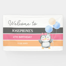 かわいいスイートペンギンバルーンガール誕生日へようこそ 横断幕