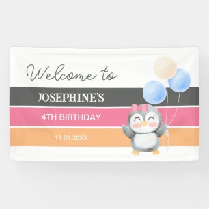 かわいいスイートペンギンバルーンガール誕生日へようこそ 横断幕