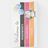 かわいいスイートペンギンバルーンガール誕生日へようこそ 横断幕 (縦)