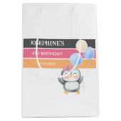 かわいいスイートペンギンバルーンガール誕生日 ミディアムペーパーバッグ (正面)