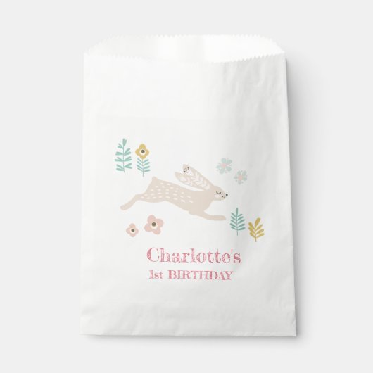 かわいいスウィートバニーうさぎ動物1歳誕生日パーティー フェイバーバッグ (正面)