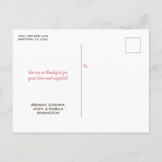 かわいいスウィートバレンタインタイポグラフィベビー誕生写真 案内ポストカード (裏面)