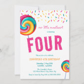 かわいいスウィートロリポップキャンディ 4歳の誕生日 招待状 (正面)