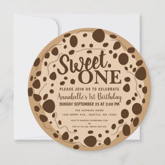かわいいスウィートワンクッキーキッズファースト誕生日 招待状 (正面)