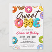 かわいいスウィートワンドーナツ1歳の誕生日 招待状 (正面)