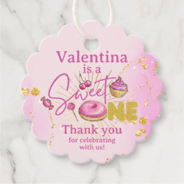 かわいいスウィートワン1stバースデーピンクフェイク金ゴールドグリッター フェイバータグ