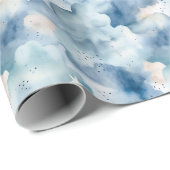 かわいいスカイスターウォーターカラーブルーホワイト ラッピングペーパー (ロールコーナー)