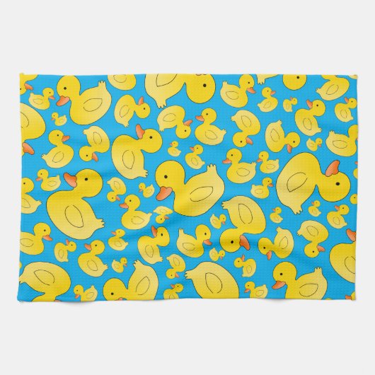 かわいいスカイブルーのゴムアヒル キッチンタオル (横)