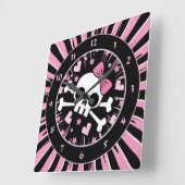 かわいいスカルとクロスボーン スクエア壁時計 (傾斜)