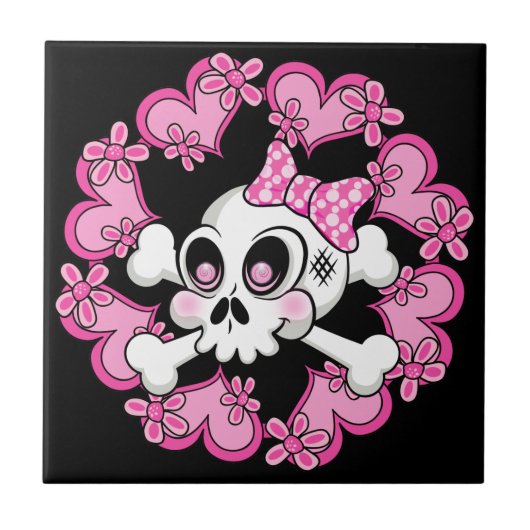 かわいいスカルとハート タイル (正面)