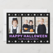 かわいいスカルと星ブラックパープルハロウィーンの写真 シーズンカード (正面)