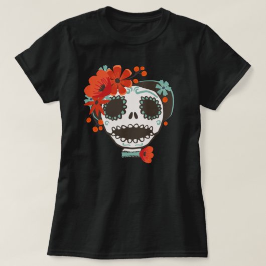 かわいいスカルの身に着けている花 Tシャツ (デザイン正面)