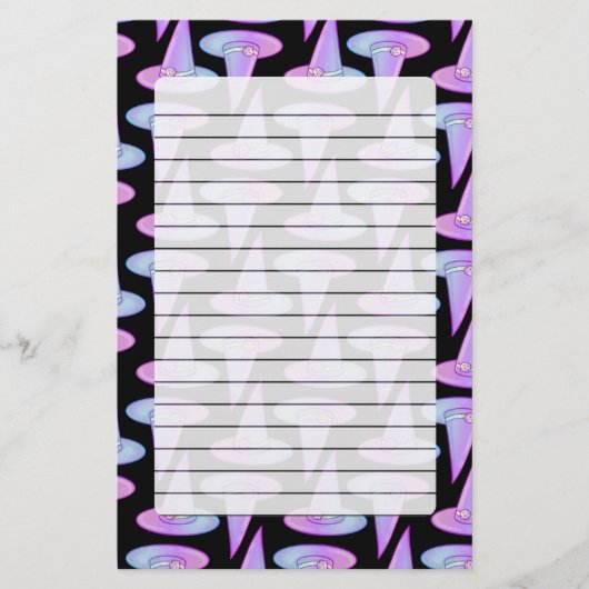 かわいいスカルウィッチハットパープルブルースケッチパターン 便箋 (正面)