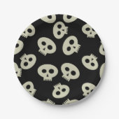 かわいいスカルパターンブラック紙プレート ペーパープレート (正面)