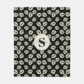 かわいいスカルパターンモノグラムブラックフリースブランケット フリースブランケット (正面)