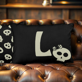 かわいいスカルモノグラムブラックハロウィンアクセント枕 アクセントクッション