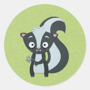 かわいいスカンクと花を緑 ラウンドシール