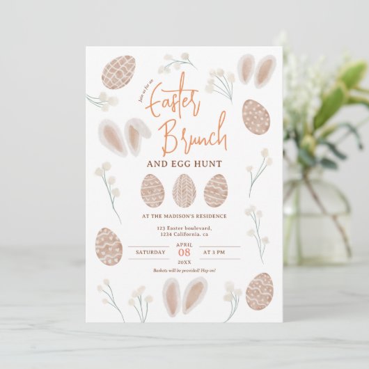 かわいいスカンジイースターブランチ卵狩りシックな水色 招待状 (スタンド正面)