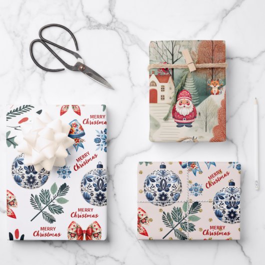 かわいいスカンジナビアのクリスマス居心地 ラッピングペーパーシート (正面)