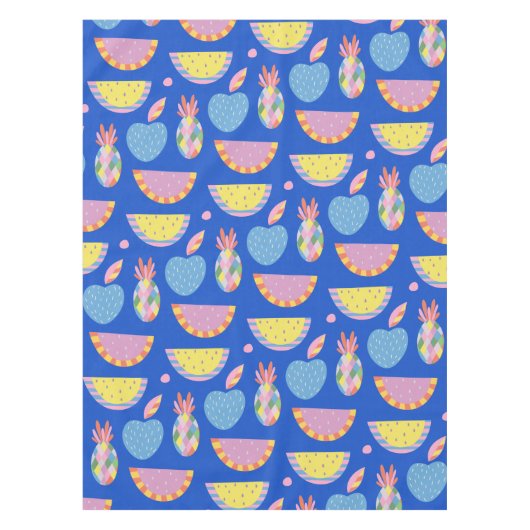 かわいいスカンジナビアのフルーツパターお洒落ンブルー テーブルクロス (正面)