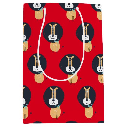 かわいいスカンジナビアのライオンのキッズパターン ミディアムペーパーバッグ (正面)