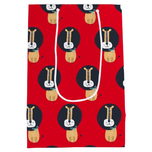 かわいいスカンジナビアのライオンのキッズパターン ミディアムペーパーバッグ (裏面)