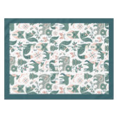 かわいいスカンジナビアの森林地帯の動物の雪片 テーブルクロス (正面(横))