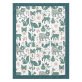 かわいいスカンジナビアの森林地帯の動物の雪片 テーブルクロス (正面)