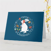 かわいいスカンジナビアフォーククリスマスバニー カード (黄色い花)