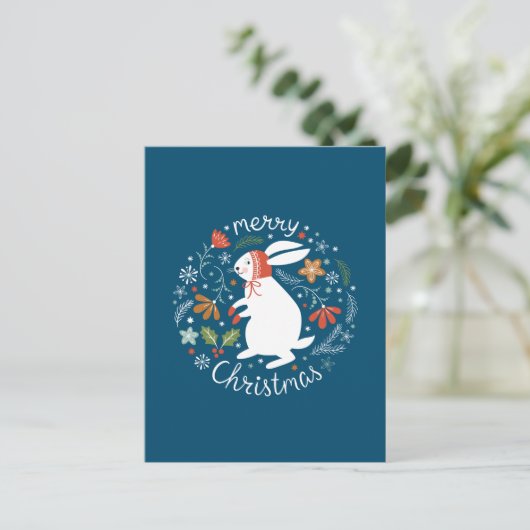 かわいいスカンジナビアフォーククリスマスバニー ポストカード (スタンド正面)