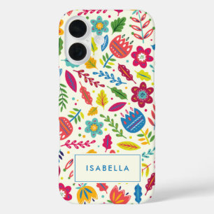 かわいいスカンジナビアフローラのパーソナライズされた民名 iPhone 16ケース