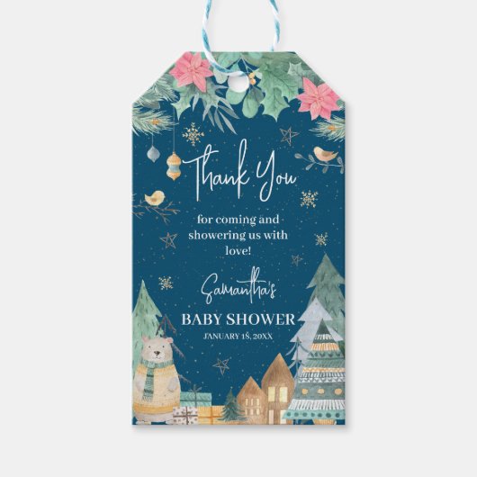 かわいいスカンジナビア冬の赤ちゃんシャワーありがとう ギフトタグ (正面)