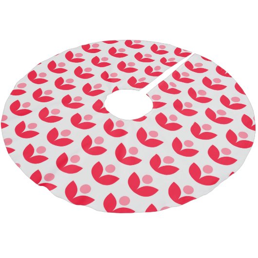 かわいいスカンジナビア植物幾何学アートピンクレッド ブラッシュドポリエステルツリースカート (アングル)