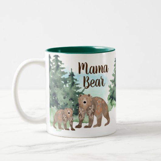 かわいいスカンジベアーウッドランドフォレストマママベア ツートーンマグカップ (左)
