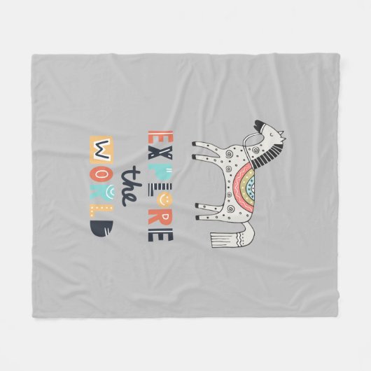 かわいいスカンディアの馬が世界を探検 フリースブランケット (正面(横))