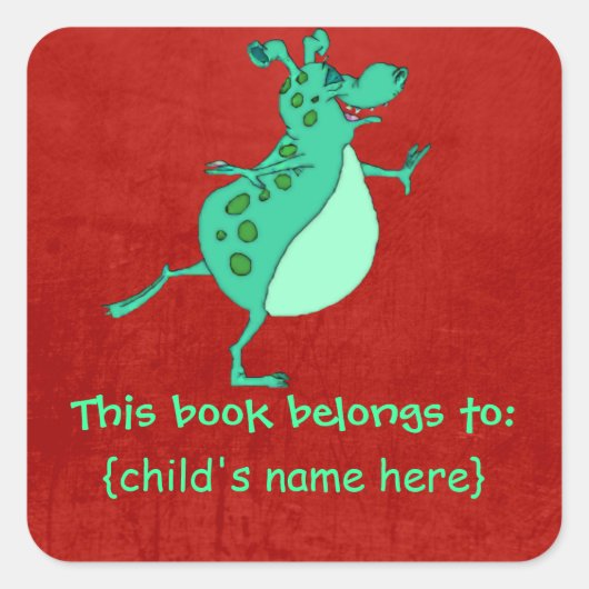 かわいいスキップ緑のエイリアン – 本は属する スクエアシール (正面)