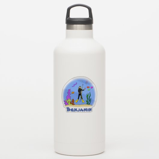 かわいいスキューバダイバー海ライフ漫画イラストレーション シール (ウォーターボトル)