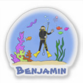 かわいいスキューバダイバー海ライフ漫画イラストレーション シール (正面)