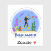 かわいいスキューバダイバー海ライフ漫画イラストレーション シール (シート)