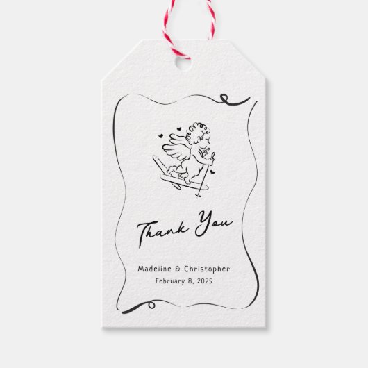 かわいいスキーかわいい冬の結婚式の写真 ギフトタグ (正面)