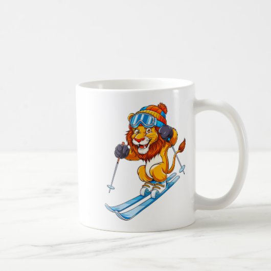 かわいいスキーするライオン 冬のスポーツ コーヒーマグカップ (右)
