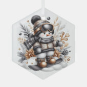 かわいいスキーをする雪だるま ガラスオーナメント (正面)
