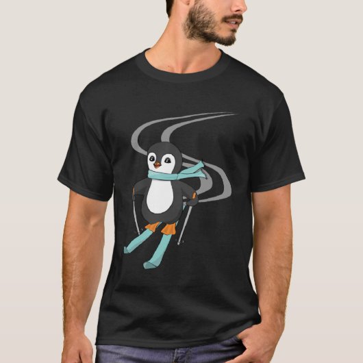 かわいいスキーペンギン動物ペンギン Tシャツ (正面)