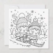 かわいいスキー クリスマストナカイのぬりえ付きカード シーズンカード (裏面)