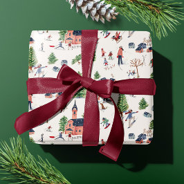 かわいいスキー ピンク ノルディック クリスマス ラッピングペーパー