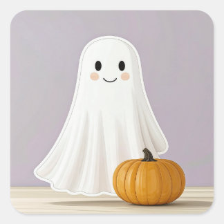かわいいスクエアハロウィーンゴースト スクエアシール