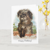 かわいいスクラッフィーの犬の誕生日カード カード (黄色い花)