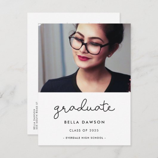 かわいいスクリプトの卒業写真 ポストカード (正面/裏面)