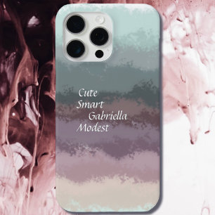 かわいいスクリプトティール(緑がかった色)紫グラデーションタイポグラフィストライプ iPhone 15 PRO MAXケース